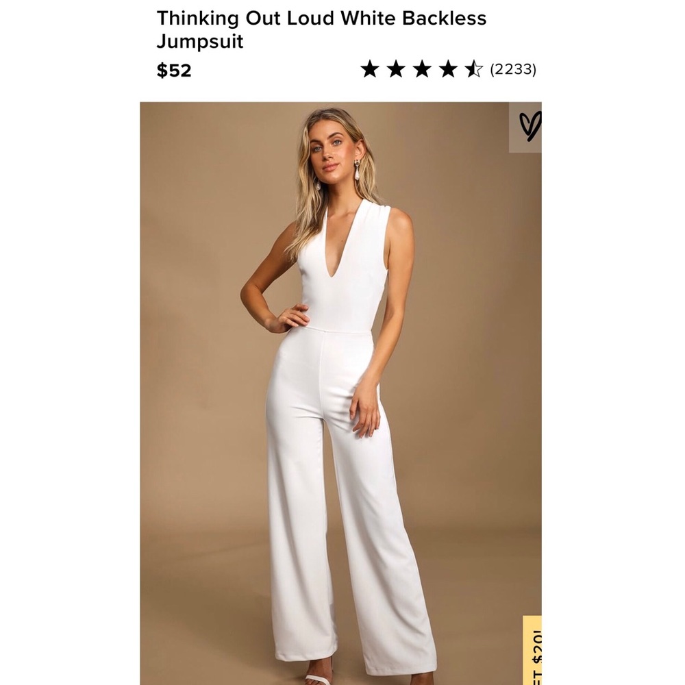 Lulu’s Thinking Outloud White Backless Jumpsuit